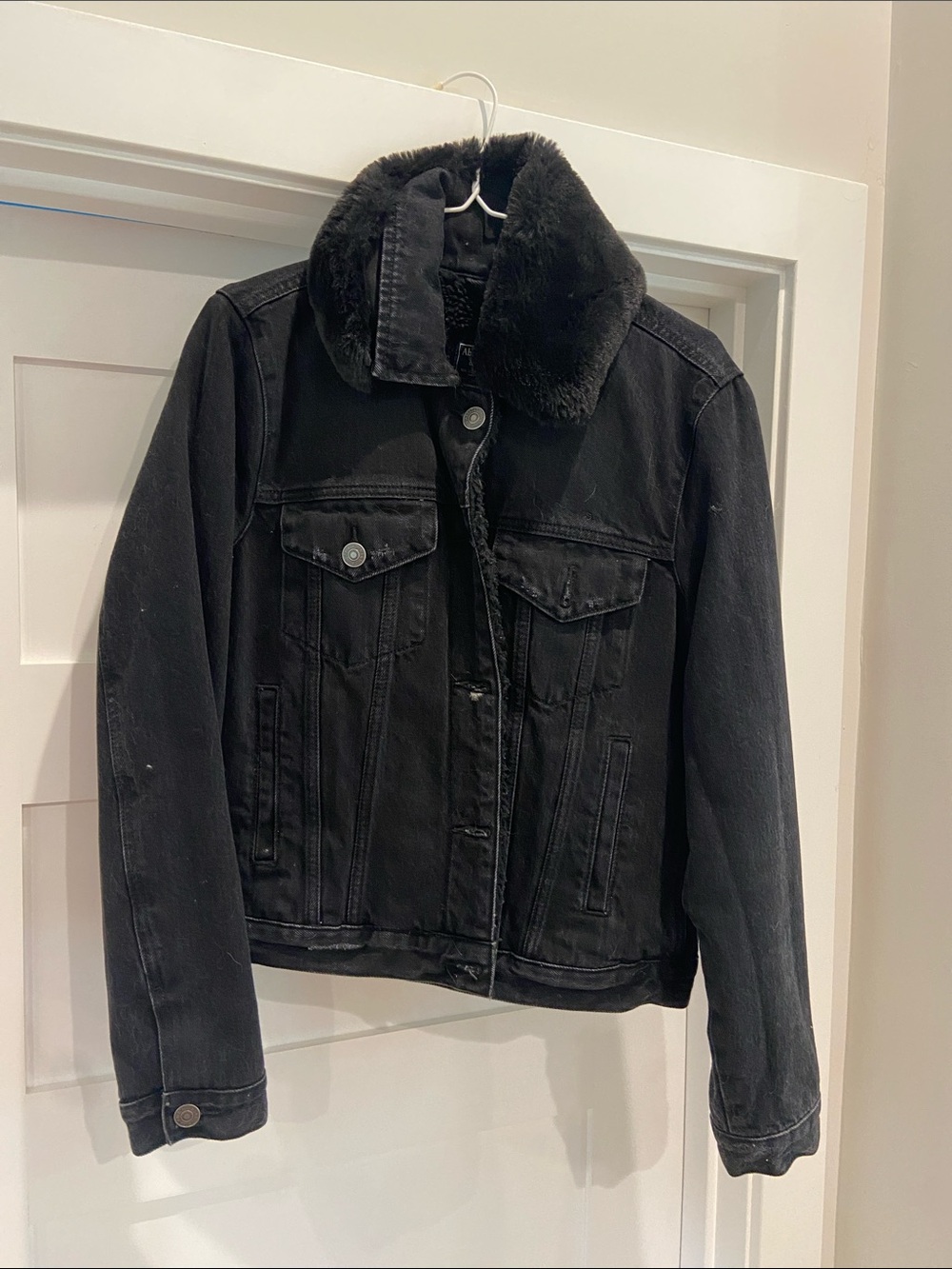 Abercrombie Black Faux Fur Collar Denim Jacket